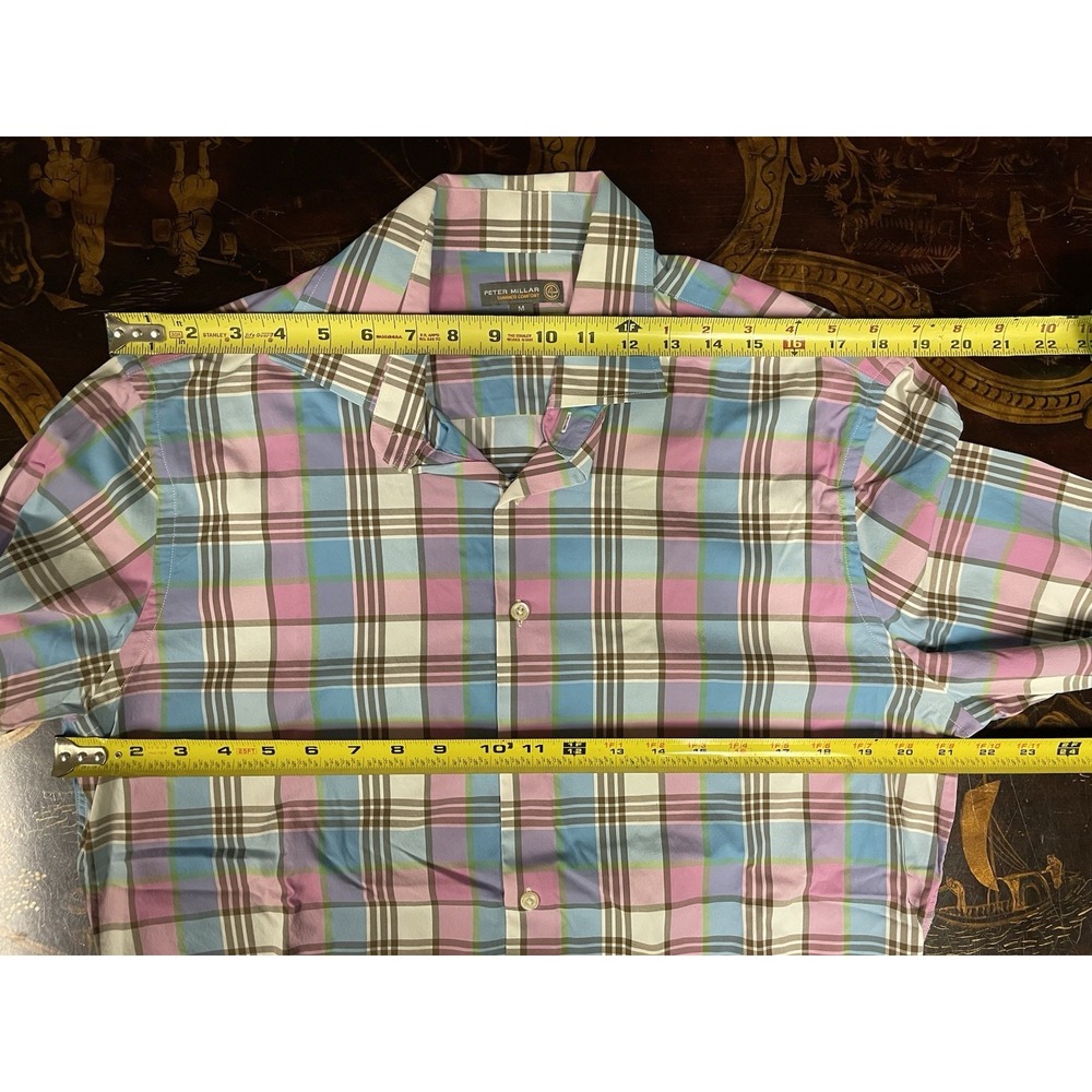 Peter Millar Summer Comfort Performance Mens Pink Blue Plaid Button Up Shirt M - Picture 8 of 14